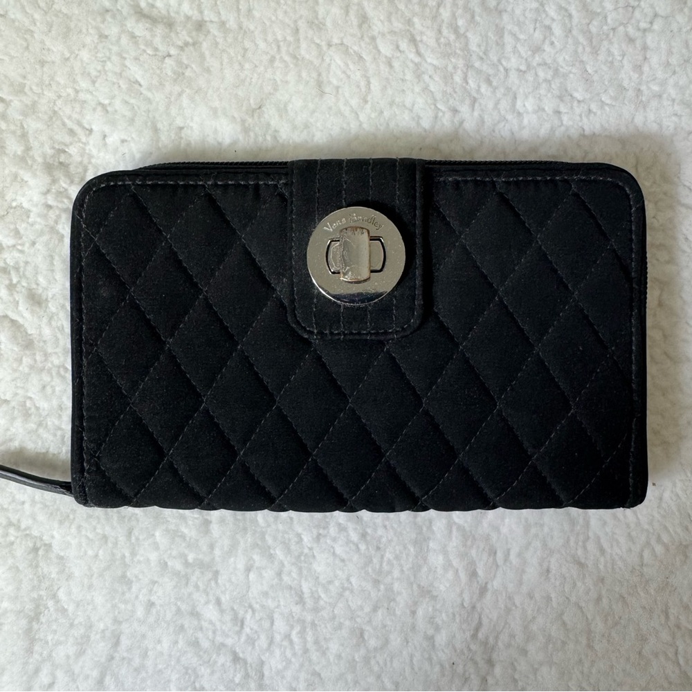 Vera Bradley Black‎ Quilted Zip Wallet Turn Lock Organizer